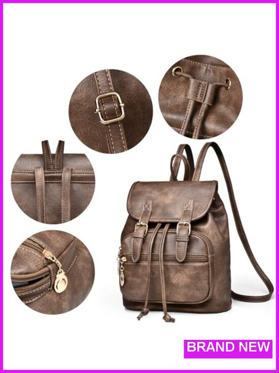 Mini Backpack Purse Faux Leather Lightweight Travel Daypack with Multiple main image 4